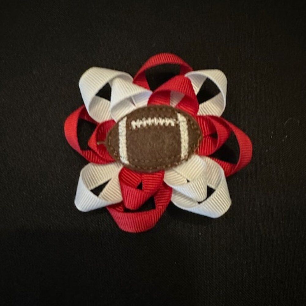 Red & White Football 3" Loopy Twist Bow  5B2600  Handmade NWT Boutique